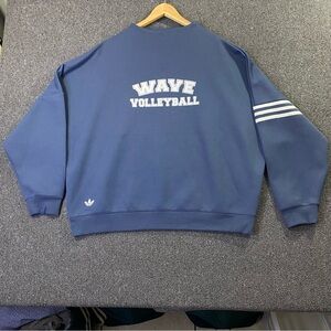 Adidas Crewneck Sweatshirt Blue White Wave Volleyball Athleisure Retro Women's L